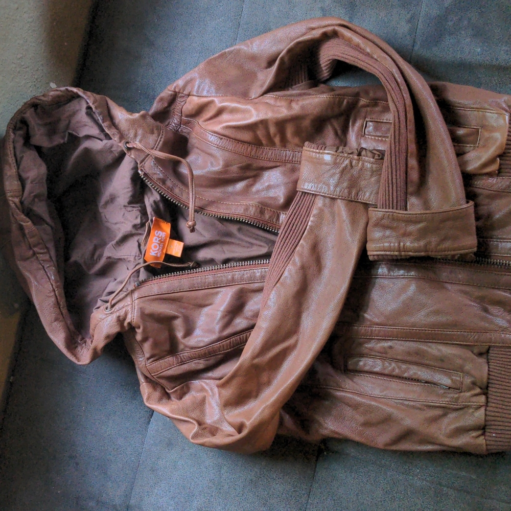 Michael kors leather hooded jacket s/m